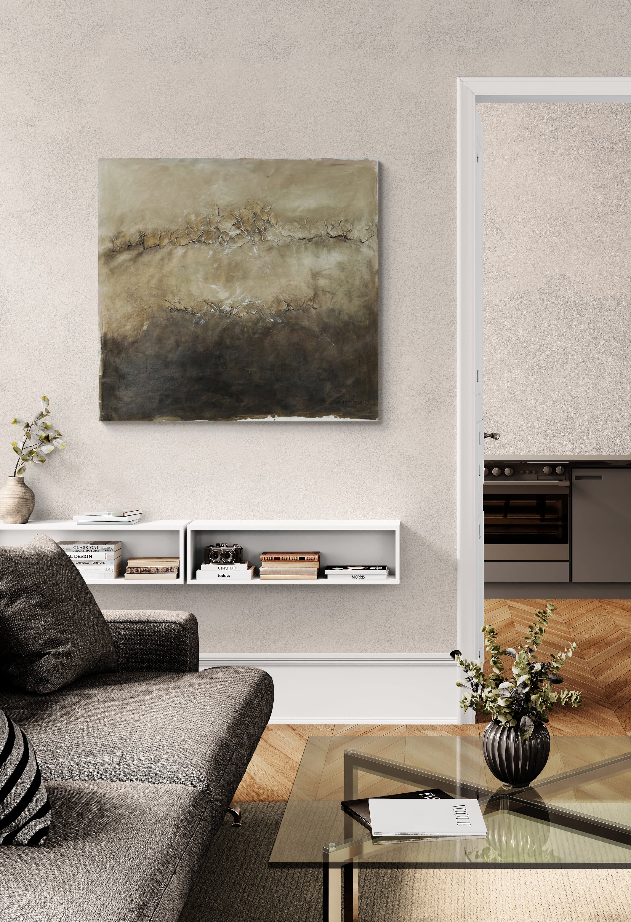 Fjell i tåke - 100x100 cm